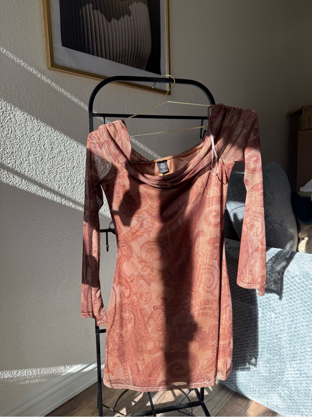 Urban Outfitters Rust Paisley Long-Sleeve Dress